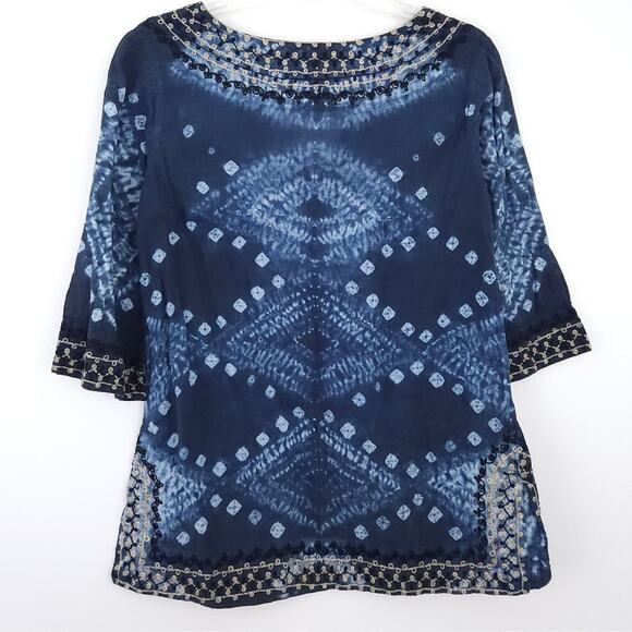 Soft Surroundings Blue Antiqua Tie Dye Tunic Blouse Petite Small Embellished - Picture 2 of 4